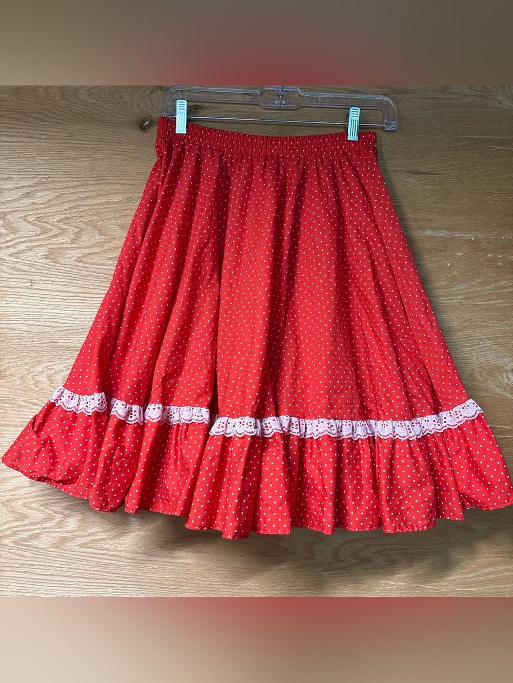 Malco Modes San Francisco Red Polka Dot Tiered Skirt with Lace Trim